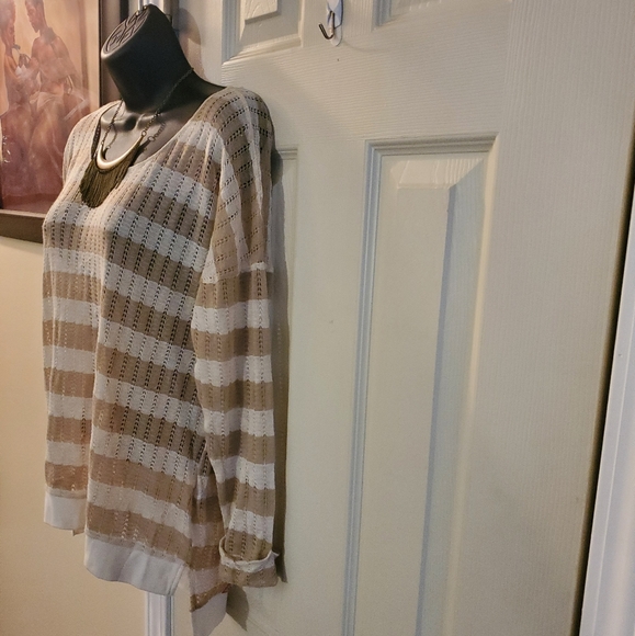 NWT Xhiliration Lightweight Striped Hi/lo Sweater, Size medium - Picture 2 of 11